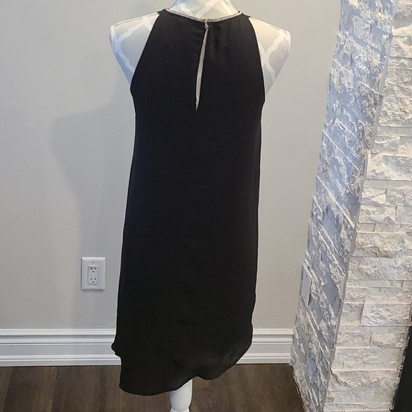 H&M black 2 layer semi sheer dress w/ silver trim - Picture 2 of 9